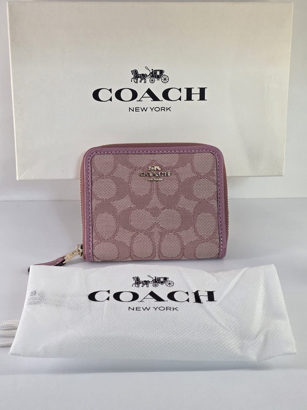 Coach Vintage Small Pink Signature Zip Around Wallet W/ Dustbag- UNUSED